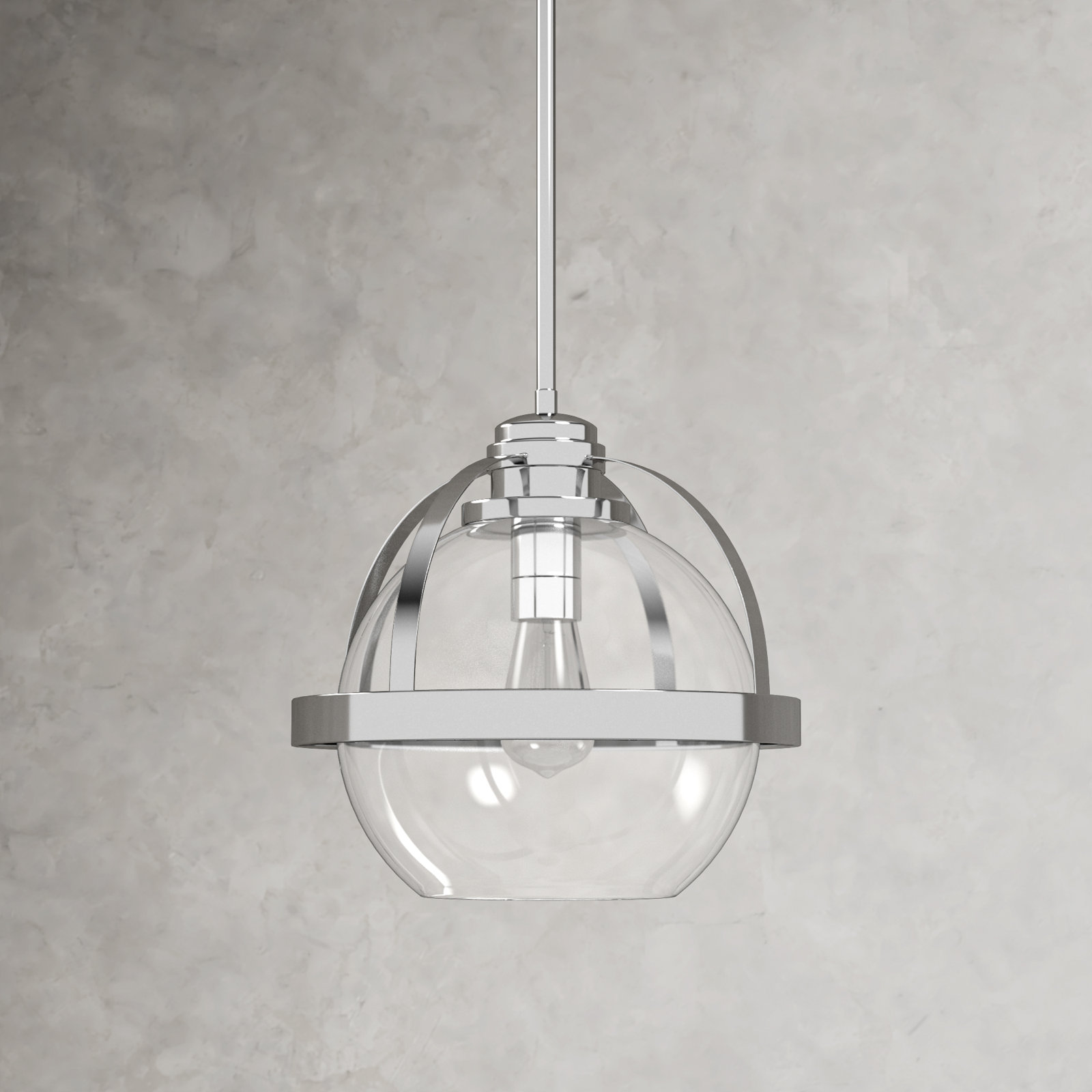 Margos Single Globe Glass Pendant, Polished Chrome