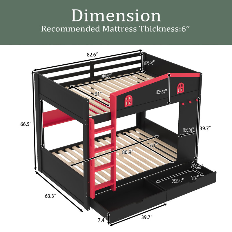 Lit superposé grand sur grand avec tablettes, lits superposés en bois massif avec crochets, aucun sommier nécessaire