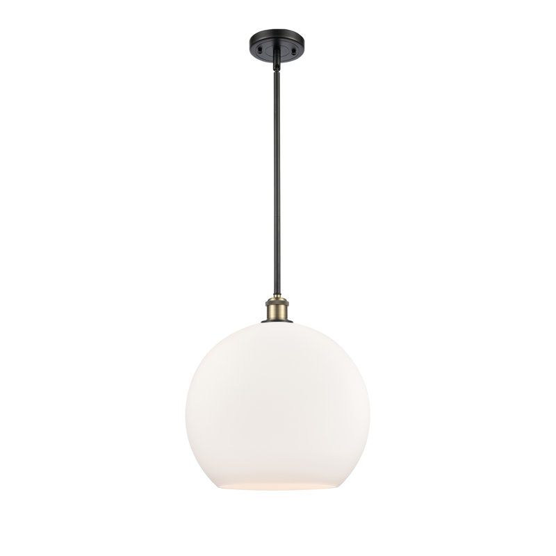 Luminaire suspendu sphère 1 lumière Cindi, Blanc, H 16,38 po x l 13,75 po x P 13,75 po, Laiton antique noir
