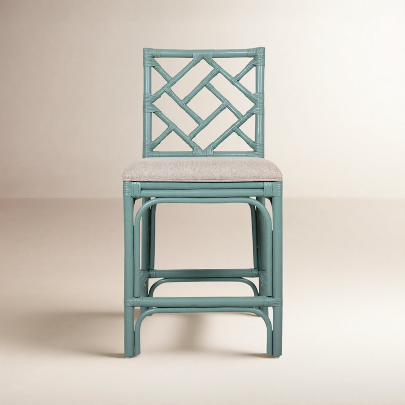 Fulton Woven Stool, Beige Seat / Seafoam Green Frame, Counter Stool (24" Seat Height)