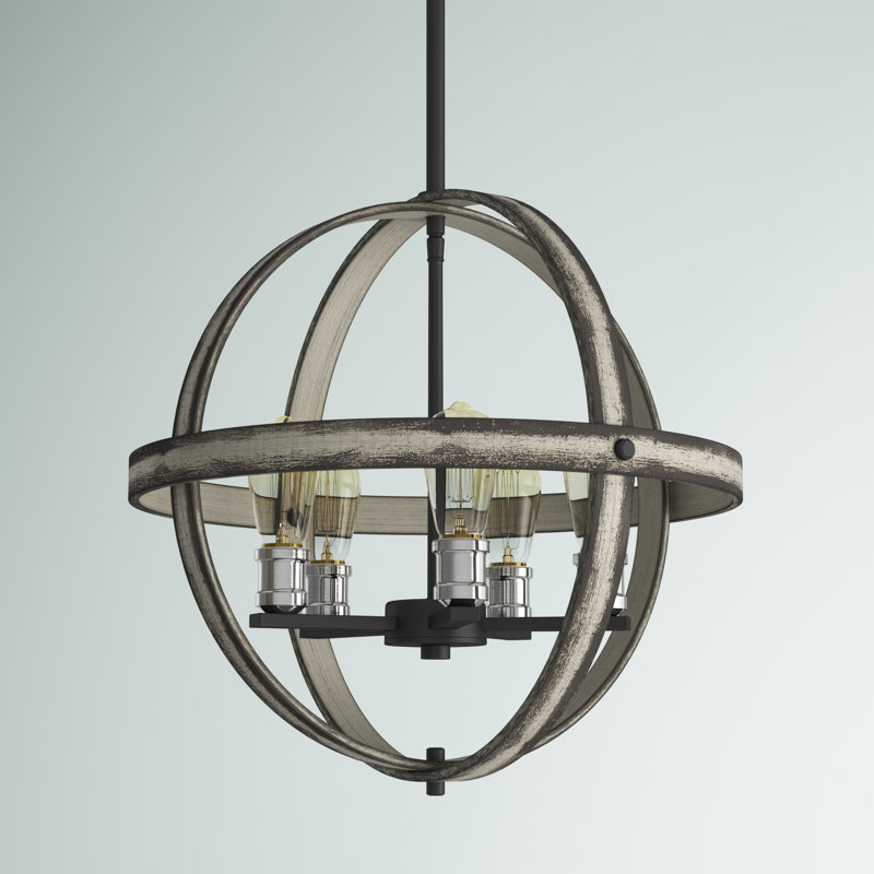 Lustre en globe 5 lumières Charles, Bois de grange cendré