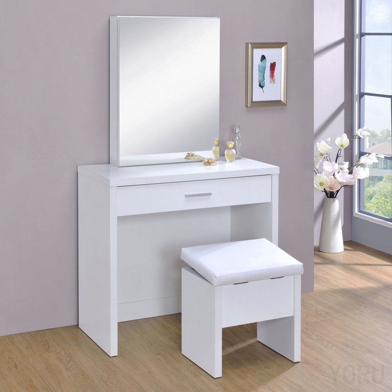 Coiffeuse blanche avec miroir et tabouret