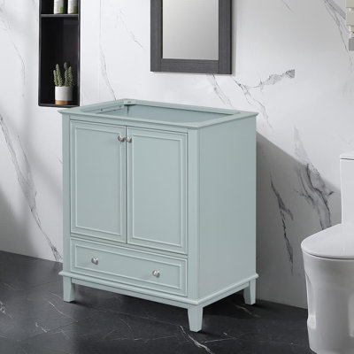 Modern Minimalist 29.51” Single Bathroom Vanity Base Only with Storage Cabinet Doors and Cubicle Drawers, Wood Legs for Bathroom