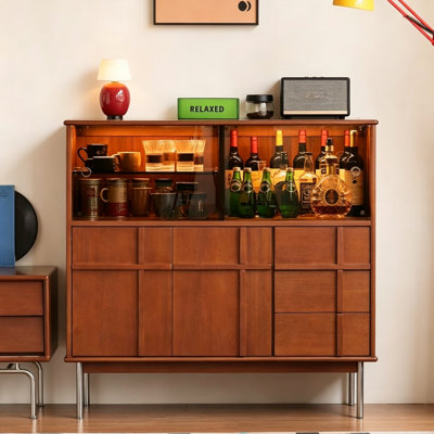 Table de buffet en verre à porte coulissante en acier inoxydable