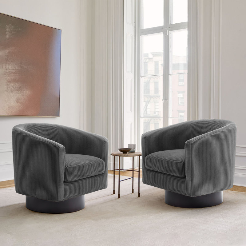Bennett 72.1Cm Wide Swivel Barrel Chair, Grey Corduroy