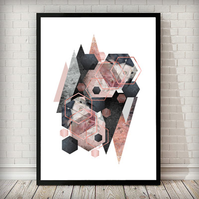Geometric Overload Charcoal Grey Blush Pink Marble Abstract - Single Picture Frame Print