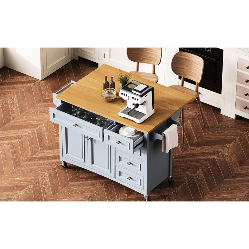 Kitchen Island With Drop Leaf, Blue