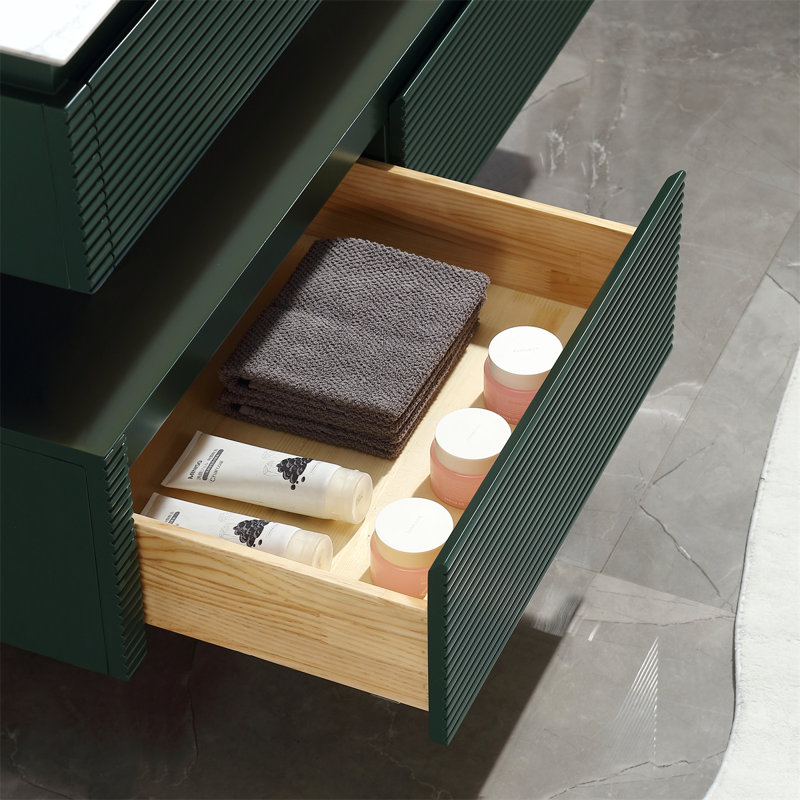 Solid wood 48'' Modern Wall Mounted Single Bathroom Vanity with Engineered Marble Top and Light, Green