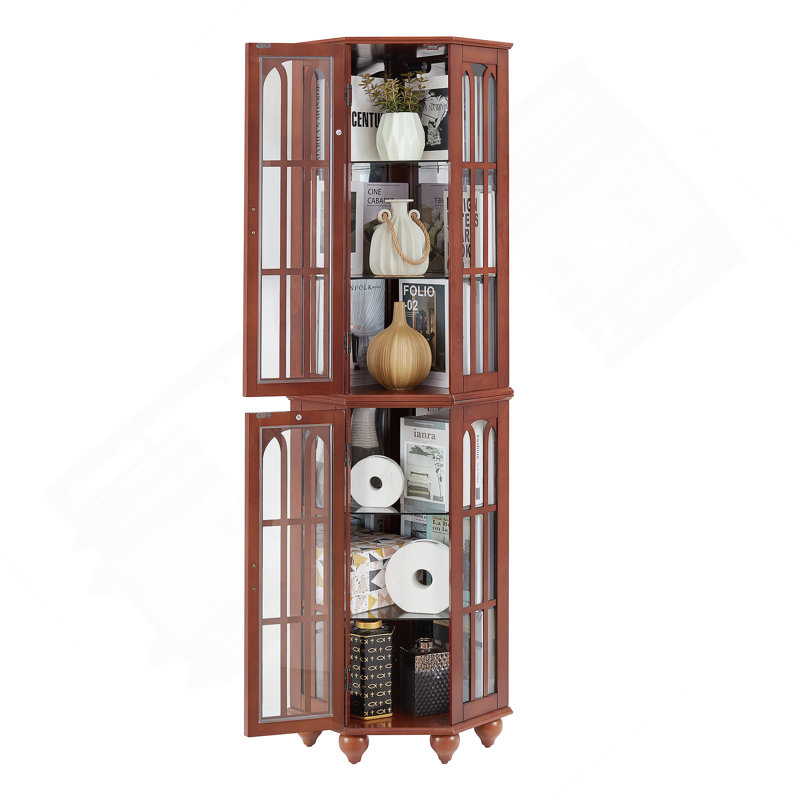 Corner Curio Cabinet With Four Adjustable Tempered Glass Shelves And Integrated Lighting System For Displaying Precious Items