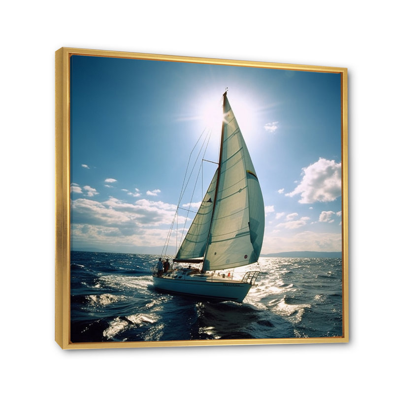 Voilier, solitude, photo II - art mural encadré, Cadre flottant doré, H 16 po x l 16 po x P 1 po