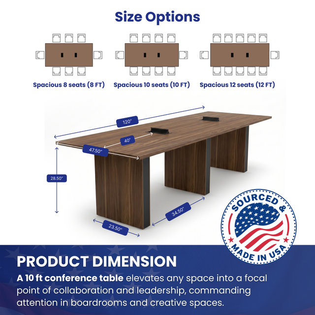  Table de salle de conférence commerciale, fabriquée aux États-Unis, bureau rectangulaire avec structure en bois épaissi, noyer de Californie, plusieurs tailles