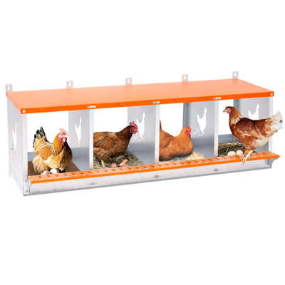 Boîte de nidification en acier galvanisé orange à 4 compartiments pour et canards, avec rembourrage en fibre de noix de coco naturelle, ventilation, nettoyage rapide et montage facile