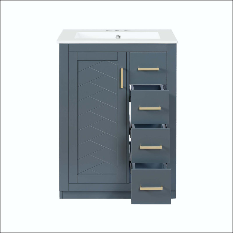 Single Bathroom Vanity with Ceramic Top, Blue