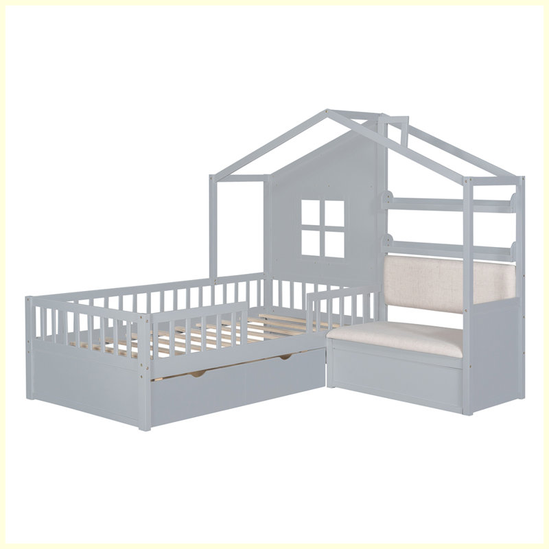 Lit Modern House avec canapé et deux tiroirs, Gris