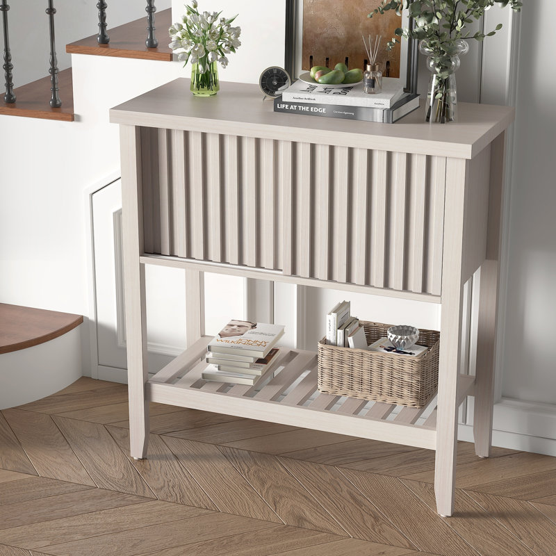 Console 31,5 "avec portes de tiroir coulissantes et tablette de rangement, Beige, Beige, Beige