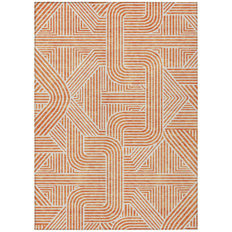 Tapis extérieur lavable abstrait orange et ivoire 10 pi x 14 pi
