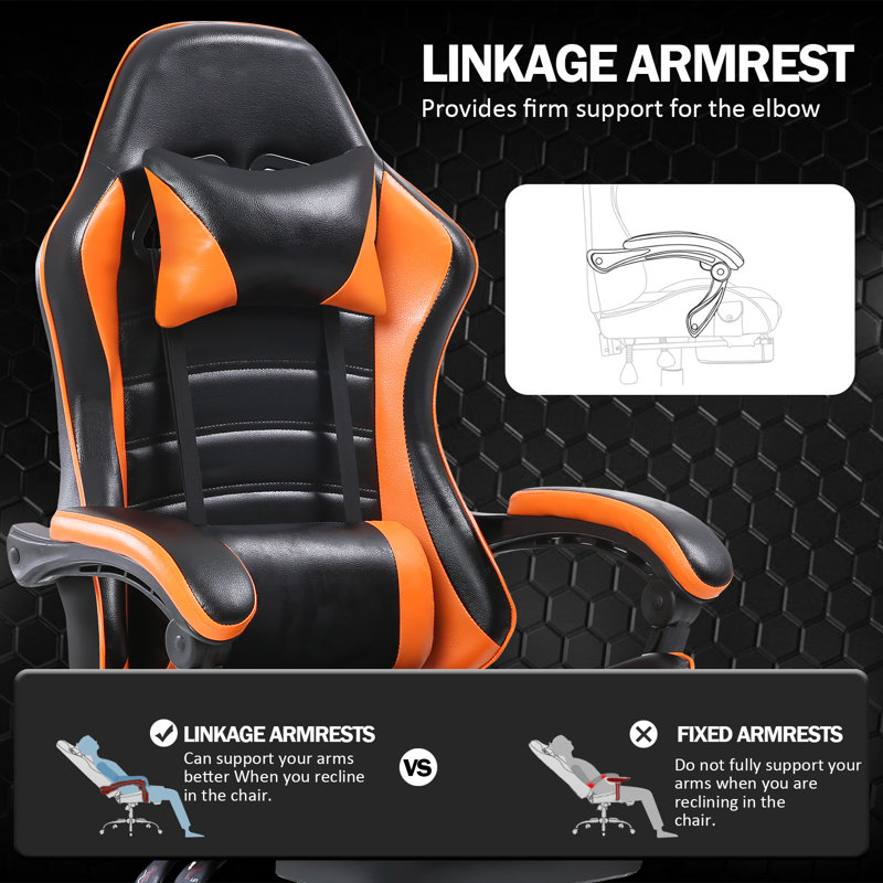Wrought Studio™ Adjustable Reclining Leather Swiveling PC & Racing Game Chair, Black/Orange