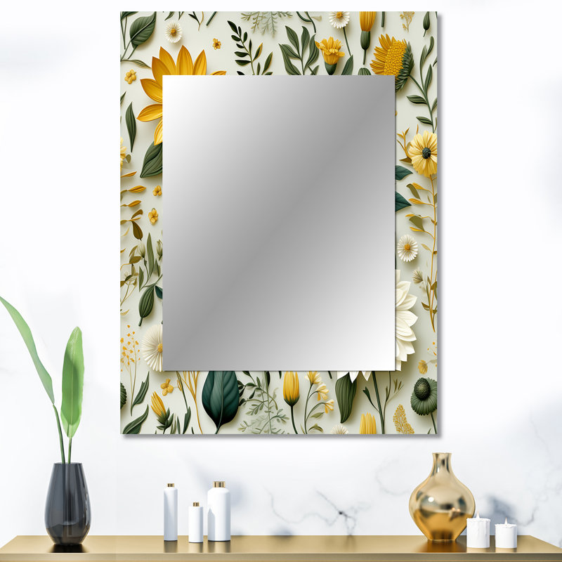 Aniaha Boho Botanicals Boho Greens - botanical  Mirror, Scandinavian Unique Wall Mirror, Printed Metal Art, 40" x 30"