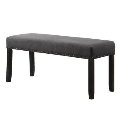 Dining Bench With Grey Fabric And Captivating Nailhead Trim - Creativity, Linen & Cotton Upholstery, Solid Hardwood Base, Enticingly, 44"W X 16.5"D 19"H Classy In Upholstered Seat, Legs, Wonderful,
