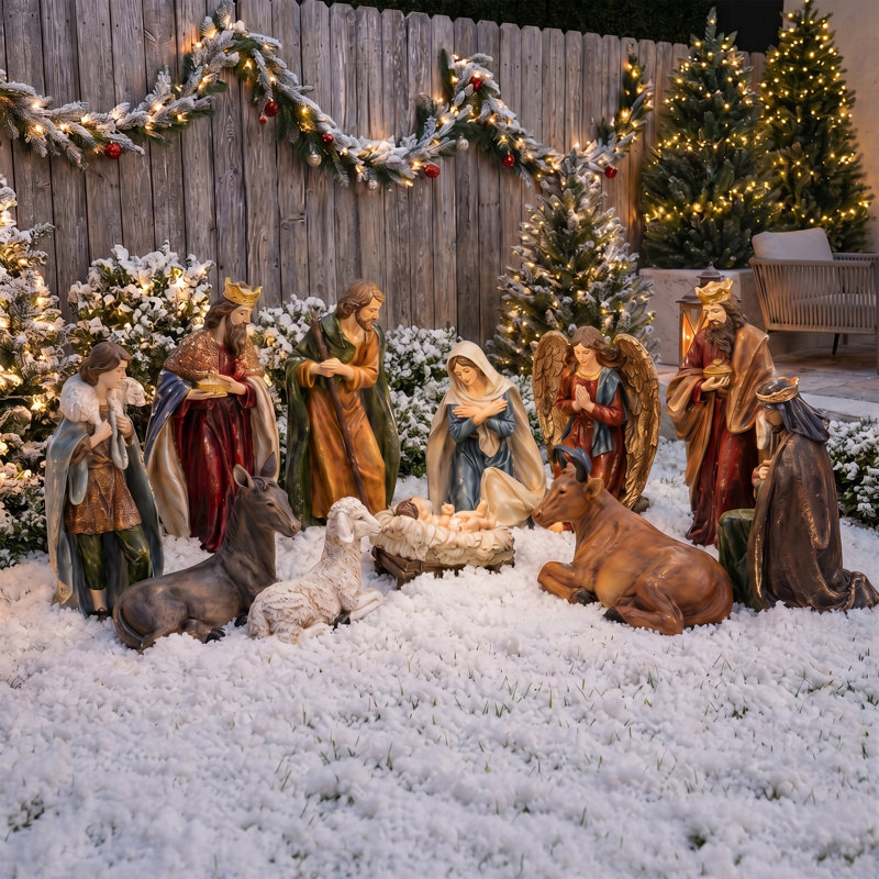 Ensemble de figurine de crèche surdimensionnée en résine multicolore 31,75 "H Majestic, Brun