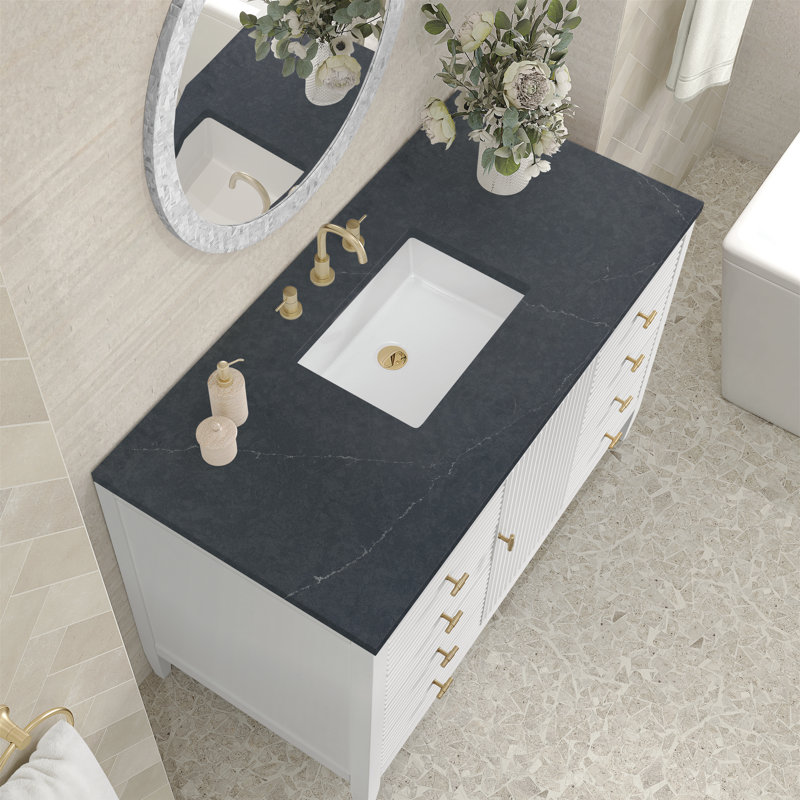 Myrrin 48'' W Single Vanity, Bright White, Charcoal Soapstone, 8" Widespread
