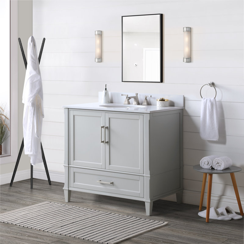 Montauk 36'' W Single Vanity, Morning Fog Gray, White Granite