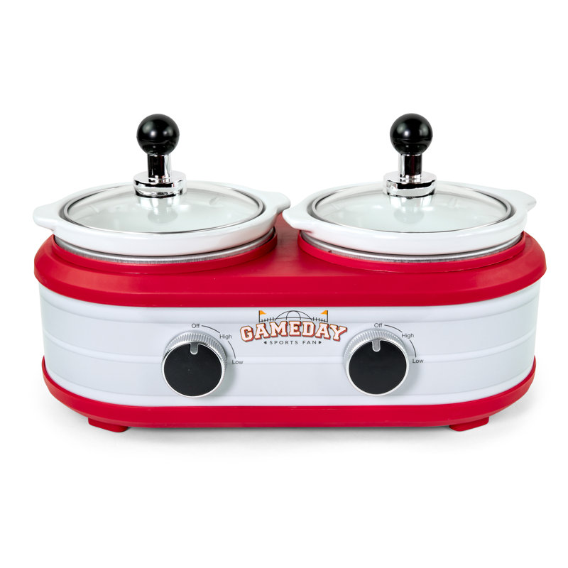 Red and White Stainless Steel Dual Section Slow Cooker