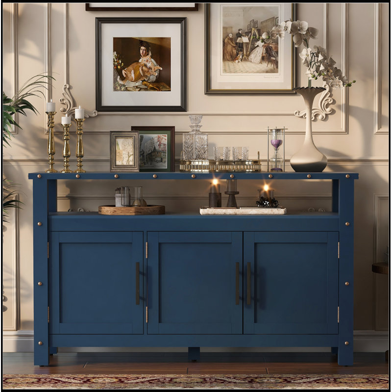 Buffet 55,1 pouces en bois de pin avec buffet à 3 portes et rangement