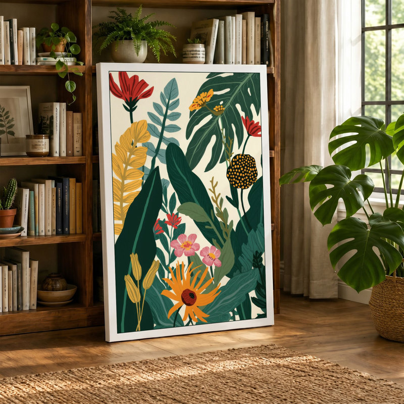 Tropical Garden Dense Botanical - Wrapped Canvas, Black Border, 24x16 - 61.0 x 40.6 cm