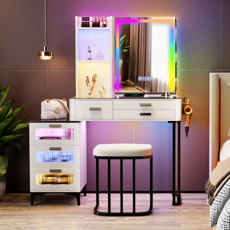 Palamara Makeup Vanity with LED Light, White/Black