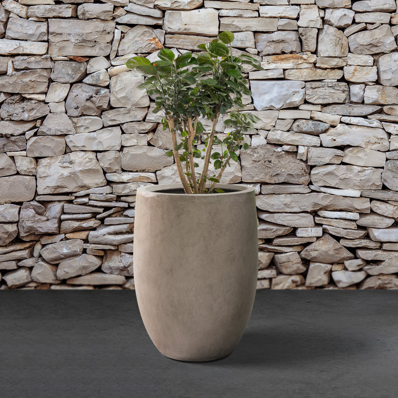 Large Weathered Gray Concrete Tall Planter with Drainage Hole