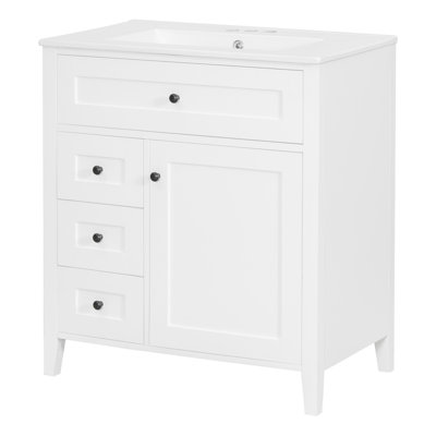 Meuble-lavabo simple autoportant blanc avec lavabo et rangement en céramique