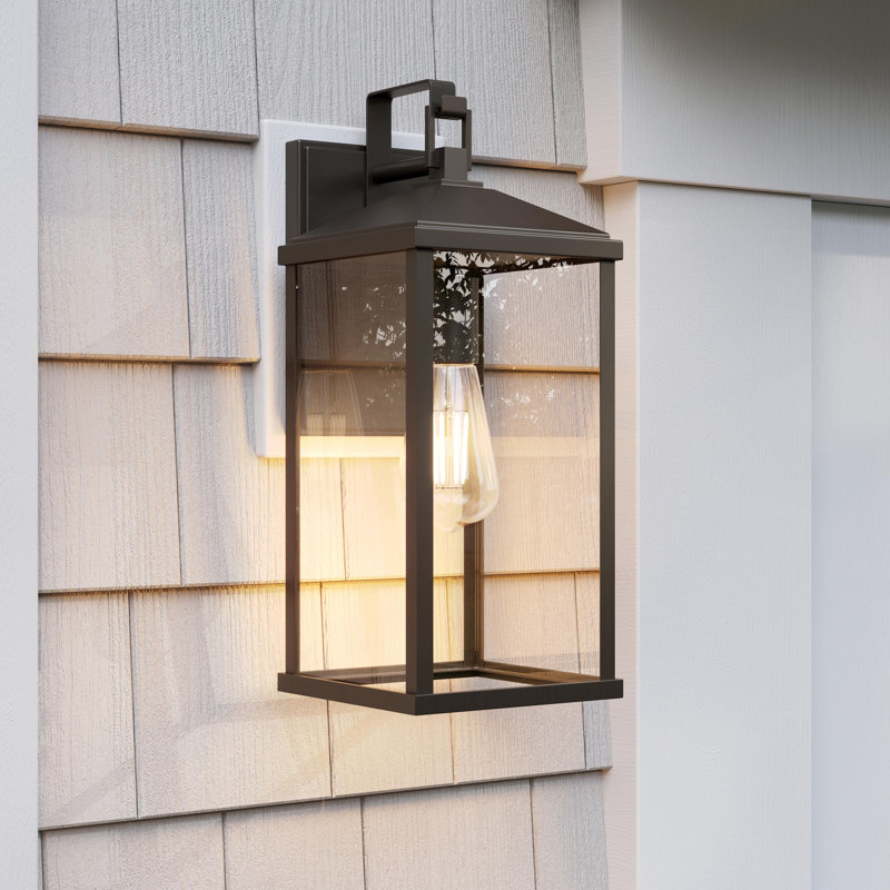 Cantley 1-Light Large Antique Bronze Outdoor Wall Lantern with Clear Glass Panels, Antique Bronze, 16" H x 6.5" W x 7.5" D