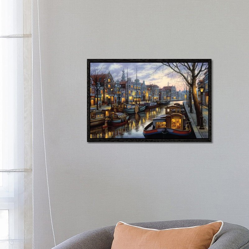 Canal Life by Evgeny Lushpin - Print on Canvas, Black Framed, 66.04 cm H x 45.72 cm W