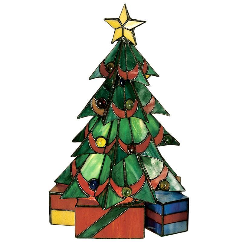 Tiffany Holiday Christmas Tree Accent Table Lamp, Forest Green