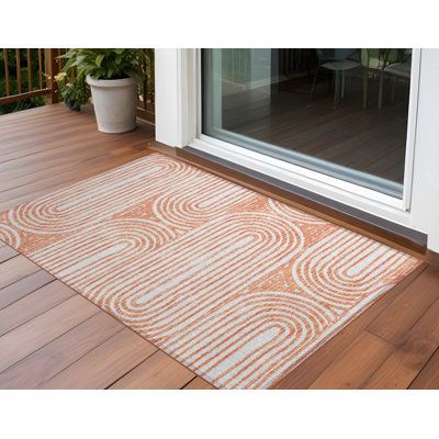 3' X 5' Salmon Abstract Washable Non Skid Indoor Outdoor Area Rug