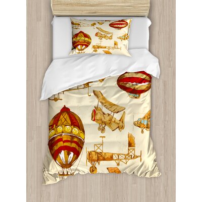 Aviation Vintage Old Flying Objects Hot Balloons Planes Parachutes Print Duvet Cover Set -  Ambesonne, nev_27349_twin