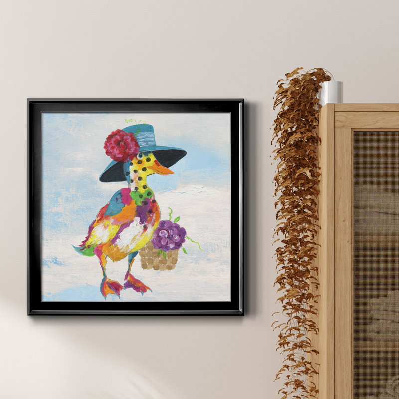 Groovy Duck and Sky - peinture sur toile encadrée, Cadre noir, H 26,5 po x l 26,5 po x P 1,5 po