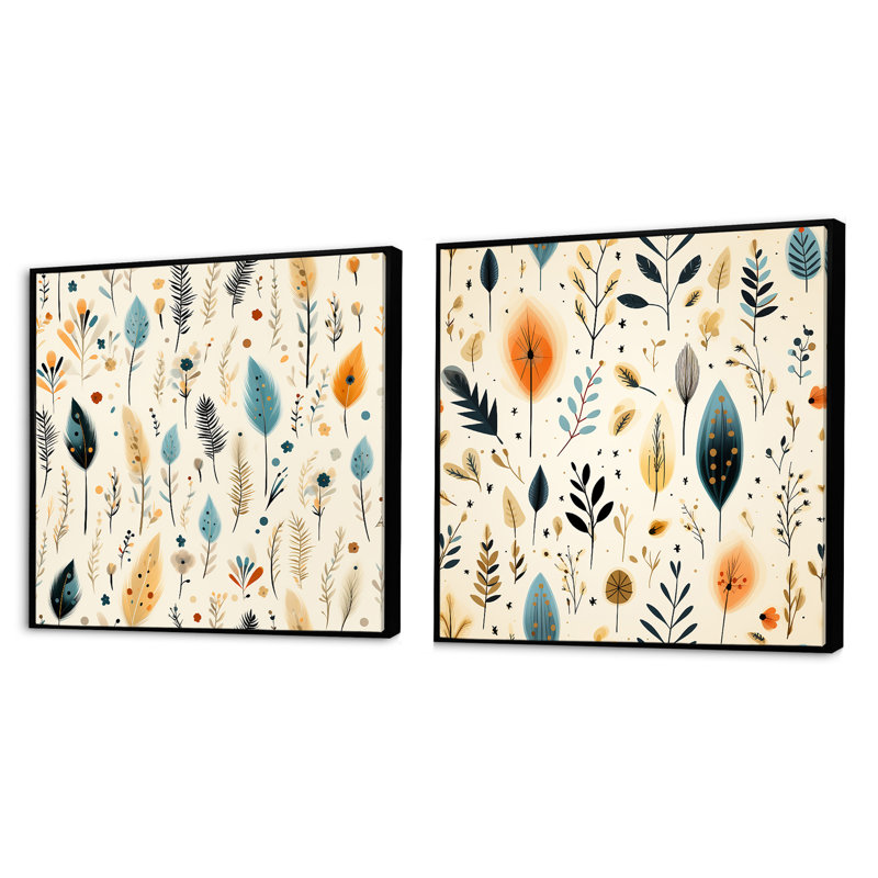 Von - Ensemble de 2 collages carrés botaniques abstraits, Cadre flottant noir, H 36 po x l 73 po