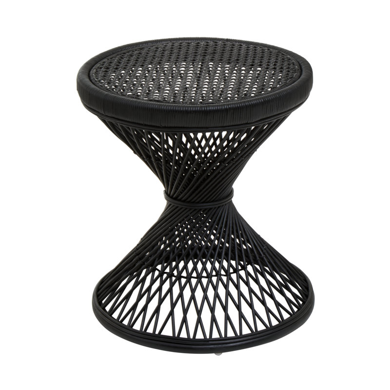 Bourbeau Rattan Accent Stool, Black