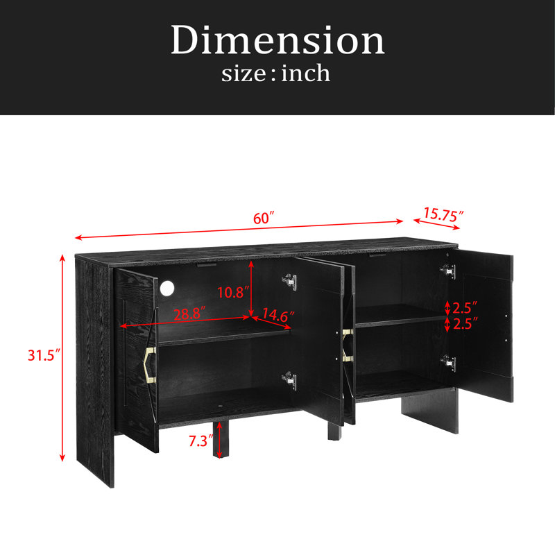 Buffet 60 po Mid Century Modern Buffet, Noir