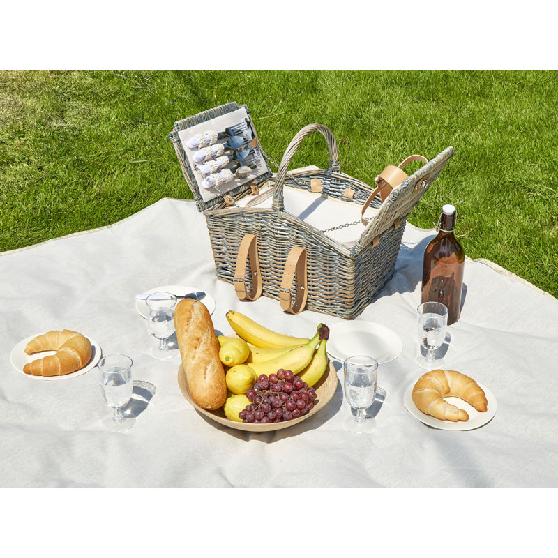 4 Person Wicker Picnic Hamper Natural With Grey CANELE