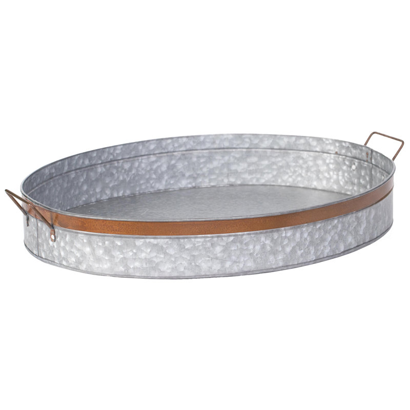 Plateau de table à café ovale en métal galvanisé Henke, H 3,5 po x 17,5 po x P 23 po