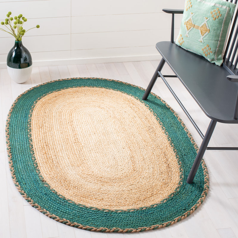 Trexler Natural Fiber Hand Loomed Jute/Cotton Rug in Brown/Green, Oval 3' x 5'