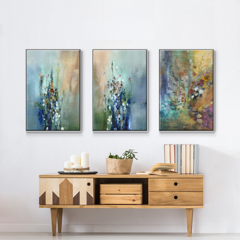 «Fall Fling», impression sur toile 3 pièces, Blanc, H 40 po x l 90 po x P 2 po