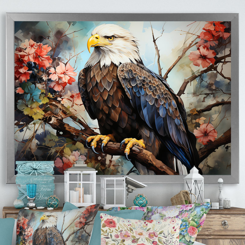 «Mosaic Bold Eagle Majesty», reproduction sur toile, H 24 po x l 32 po x P 1 po, Cadre simple argenté