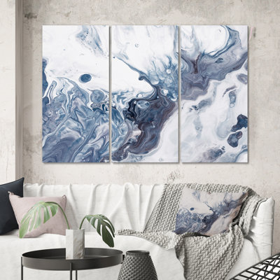 «Blue Grey and White Liquide Waves I», reproduction d'art sur toile moderne