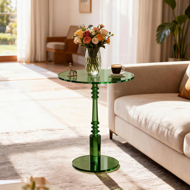Acrylic Side Table, End Table With Round Top Solid Post, Pedestal Table For Living Room, Bedroom, Balcony, Easy Assembly (17.7“×17.7”×23.6“ In)