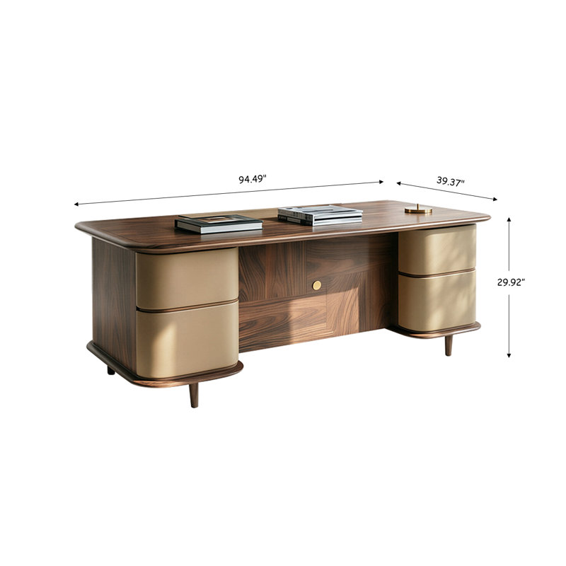 94.49"New Chinese Style Brown Rectangular Ash Wood Executive Desk, H 29,92 po x l 94,49 po x P 35,43 po