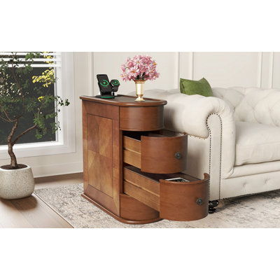Table de bout avec station de charge intégrée, table d'appoint avec tiroirs de rangement, assemblage complet sans outils, panneau de fibres à densité moyenne